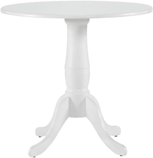 ya 28 10.13 baidi Farmhouse Dining Set 5pc,White Finish, Round Table w/4 Wooden Ladder-Back C