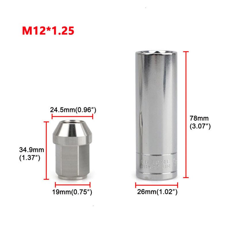 ya 10 9.16 baidi 20pcs M12*1.25 Stainless Steel Wheel Nuts Lug Nut Universal Hex 19mm Length 35mm