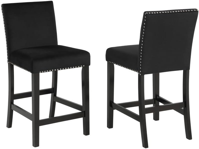 ya 28 10.13 baidi White Faux Marble Square Table&Black Velvet Chairs 5pc Counter Height Dinin