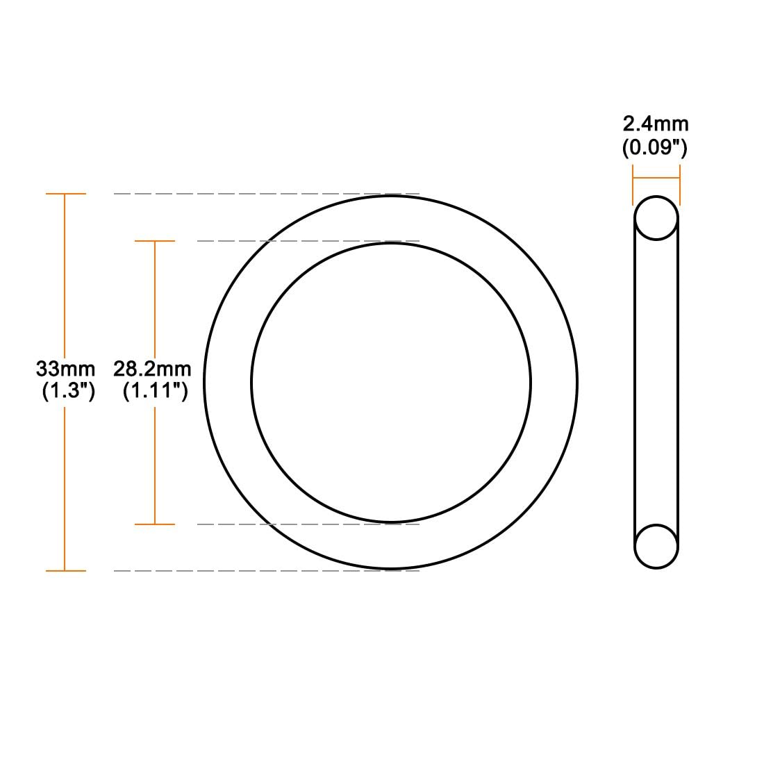 ya 13 9.15 baidi Silicone O-Ring 33mmx28.2mmx2.4mm VMQ Seal Rings Sealing Gasket Red 10PCS