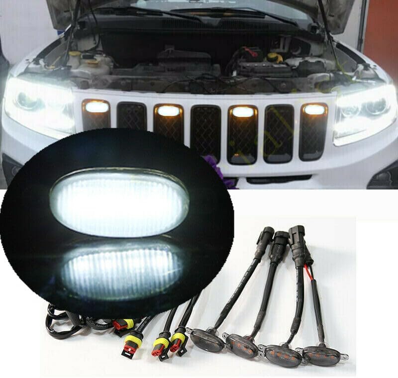 ya 3 8.24 baidi 4 Pack Front Grille White LED Lights Raptor Style DRL for Jeep Grand Cherokee 03-21