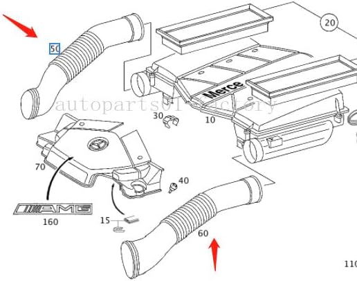 ya 10 9.16 baidi Set of 2PCS Air Intake Duct Hose 1130942682/2782 for for benz CL550 W220 S430 S500