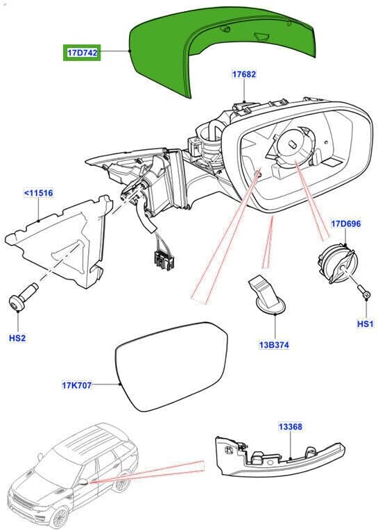 ya 9 10.24 Right exterior mirror protective cover suitable for Range Rover 13-19/Sprot