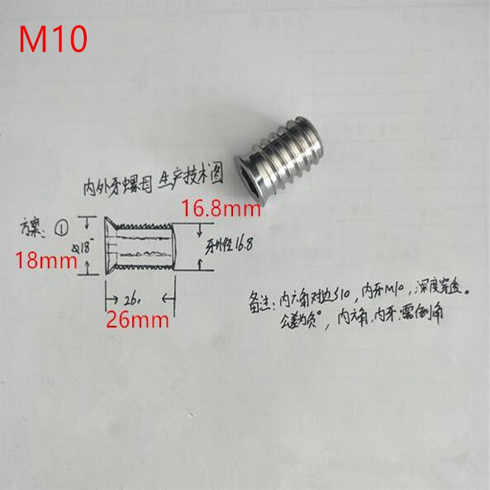 ya 15 10.19 baidi M6 M8 M10 Stainless Steel Furniture Nut Hex Flat Head Screw Threaded Wood Insert-13