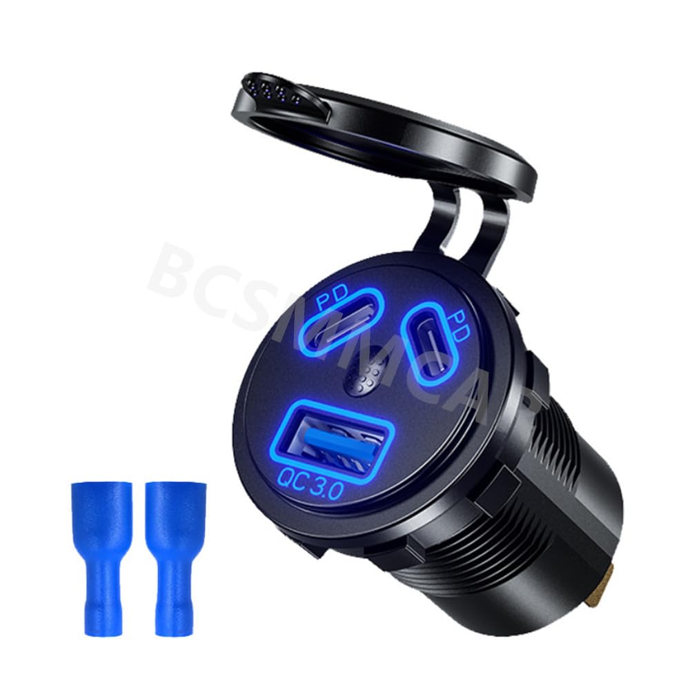 ya 6 8.24 baidi USB Car for Charger Dual QC3.0 PD Port LED Outlet Socket Waterproof for 12V Car Boat
