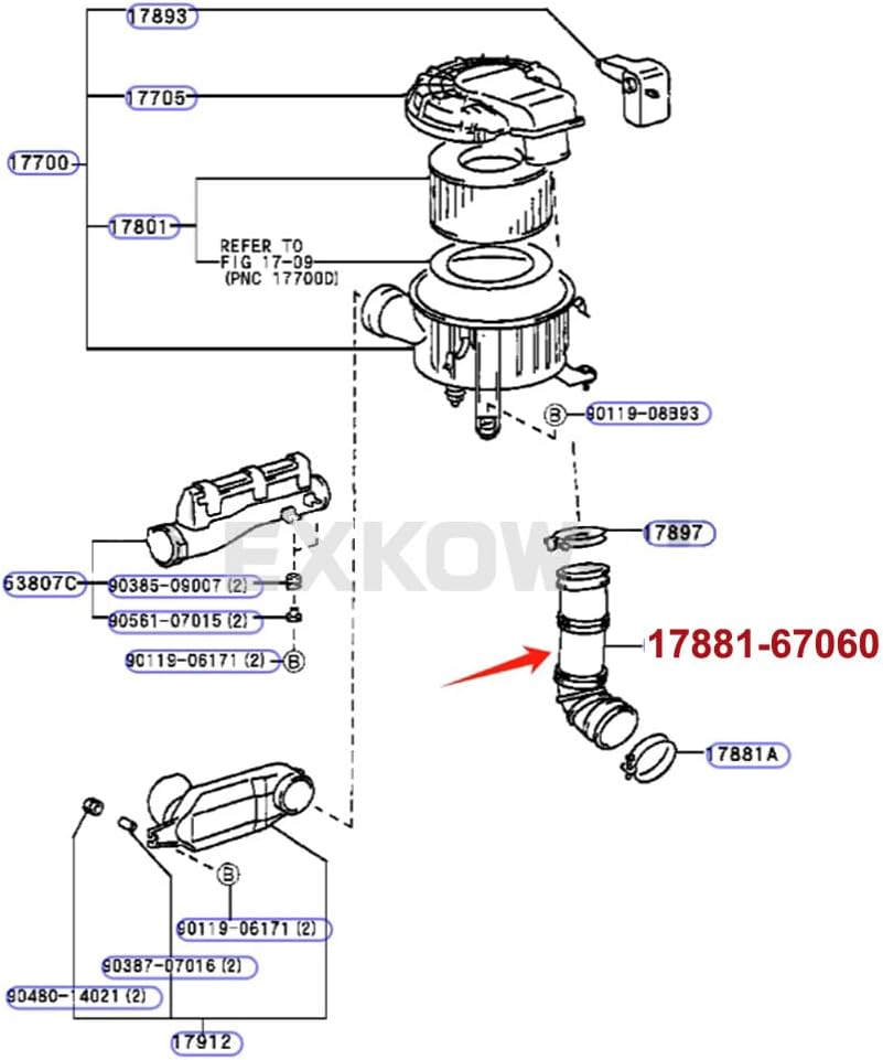 ya 10 9.16 baidi NO.1 Air Purifier Hose for Toyota for Land Cruiser KZJ90 95 1KZ 1996-2008 17881-67060-
