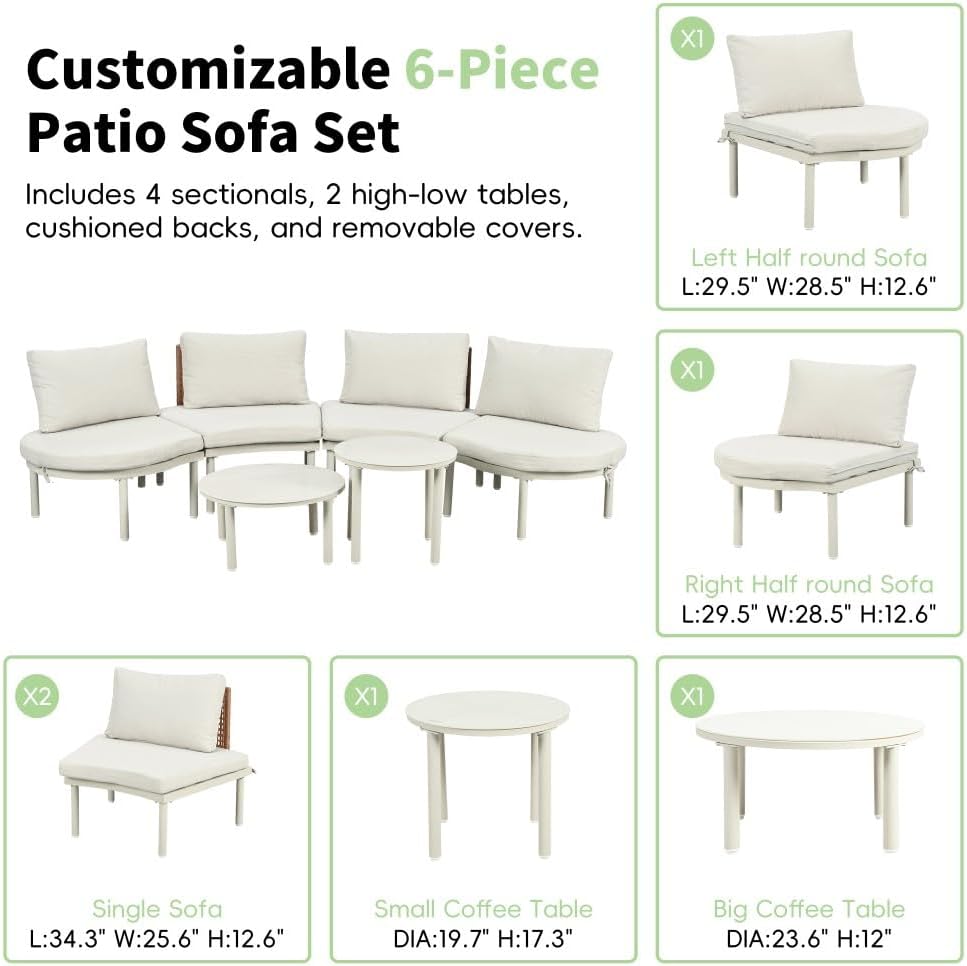 ya 28 10.13 baidi 6-Piece Patio Wicker Sofa Set Beige - 2 -Low Coffee Tables,Tempered Glass