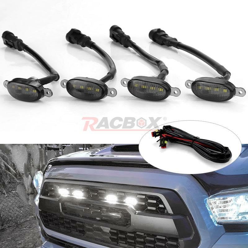 ya 7 8.24 baidi 4x Smoked Lens LED Front Grille Running Light White Fits for Ford F150 Raptor Style
