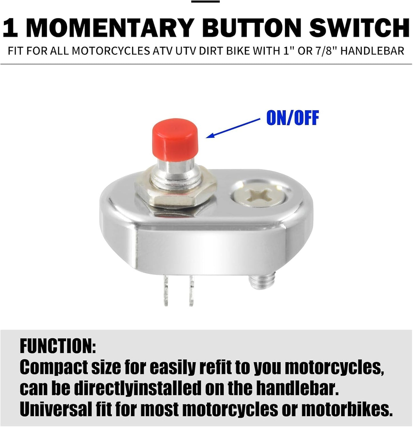ya 4 8.24 baidi Chrome Control Momentary 1 Button Switch for Universal 1-inch Handlebar Motorcycles