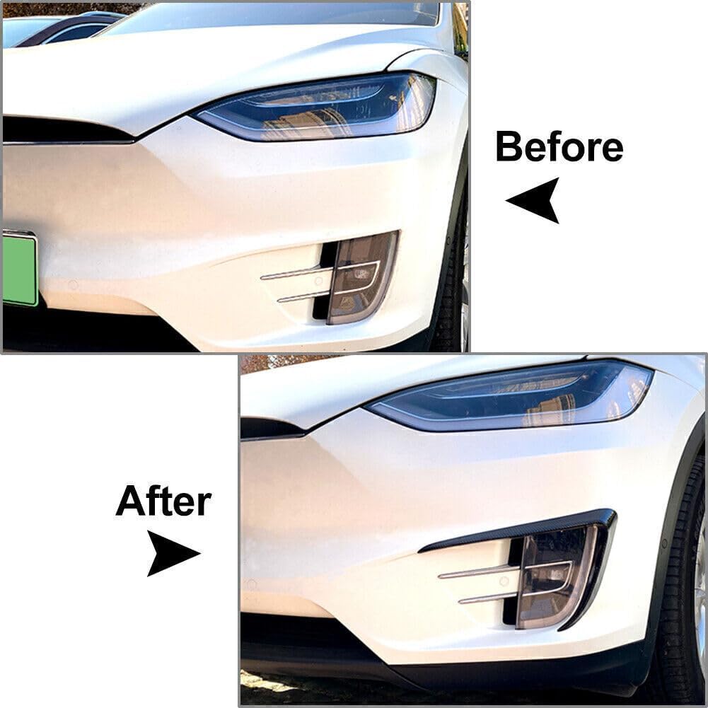 ya 13 9.15 baidi 2X Car Front Fog Light Lamp Eyebrow Cover Trim for Tesla Model X 2015-2020 Black