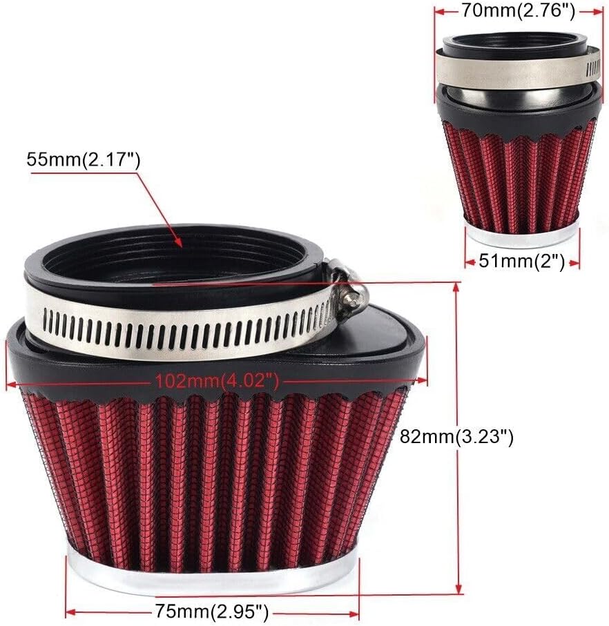 ya 5 8.10 Red 55mm/2.17 Air Filter Cleaner Round Tapered Replacement For Motorcycle/Car
