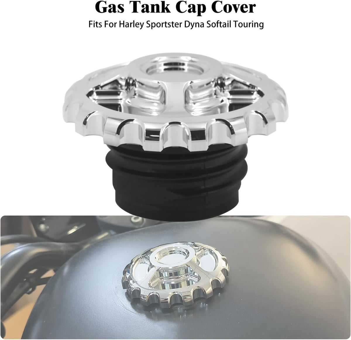ya 9 10.24 Chrome Gear Fuel Gas Cap Tank Cover for Harley Sportster Dyna Touring Softail
