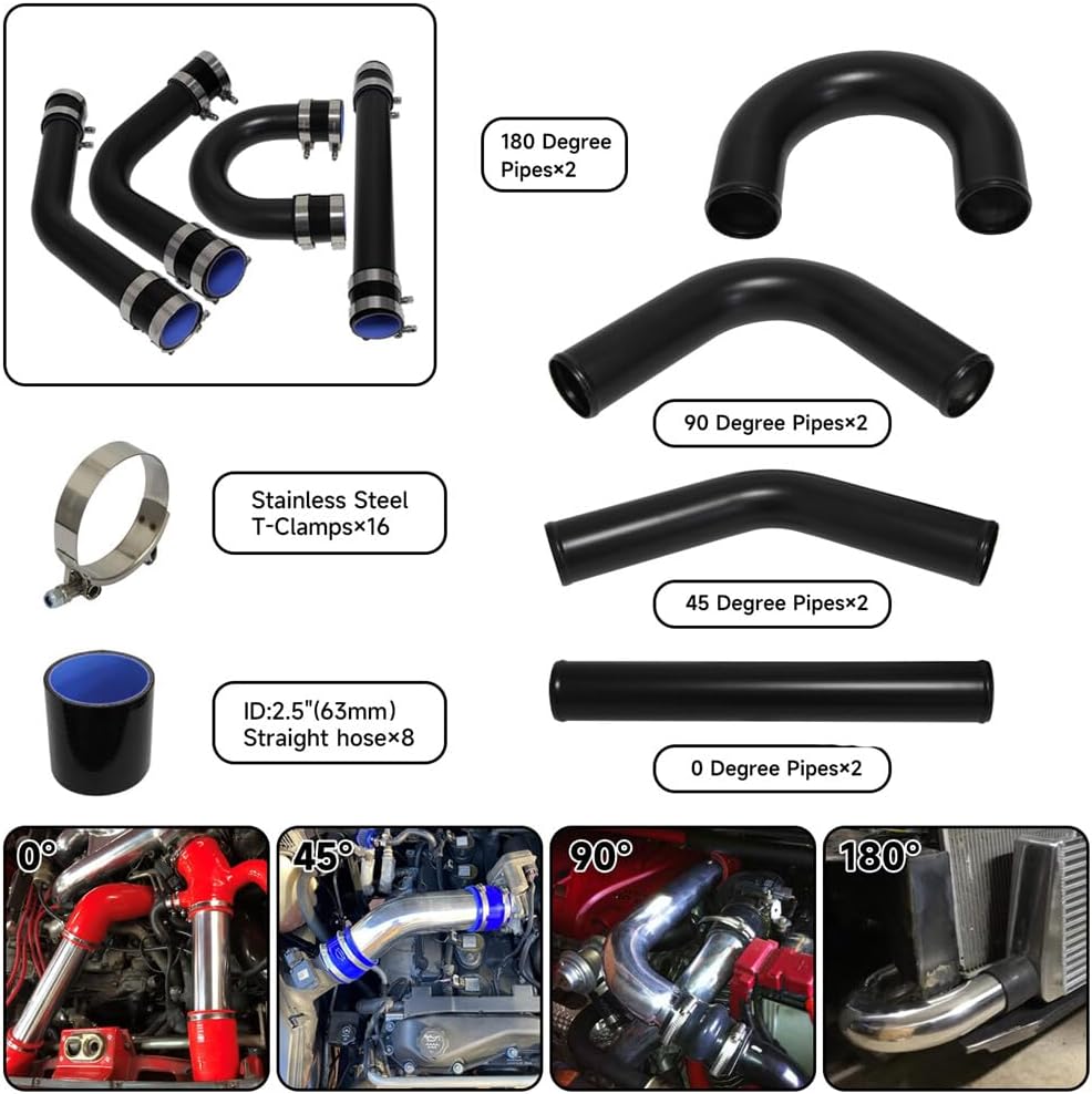 ya 4 8.24 baidi Universal 2.5'' 63mm Turbo Intercooler Pipe Kits Aluminum Piping Kit Black 8PCS
