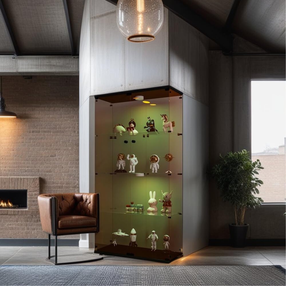 ya 28 10.13 baidi Glass Display Cabinet Lighted Two Glass Cabinet 4 Shelves, Brown