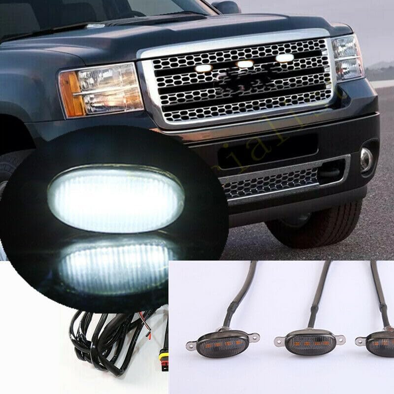 ya 3 8.24 baidi 3pcs Smoke Front Grille White LED Light Raptor Style for GMC Sierra 2500 HD 11-14
