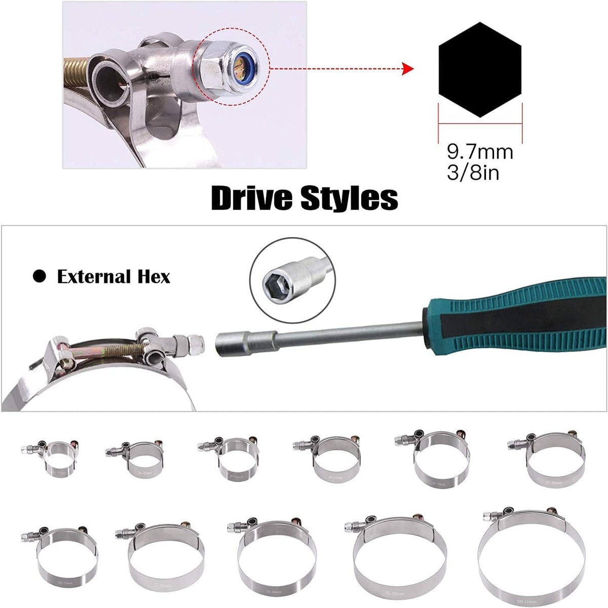 ya 11 9.14 baidi3 inch stainless steel T-bolt hose clamp range 77-87 mm suitable for 3 inch hose -