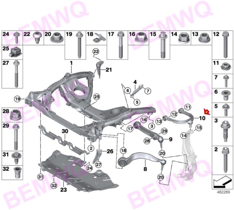 ya 8 8.24 baidi 2-Pack Front Upper Control Arm Kit LH & RH for BMW G30 530i 540i xDrive 31106861185