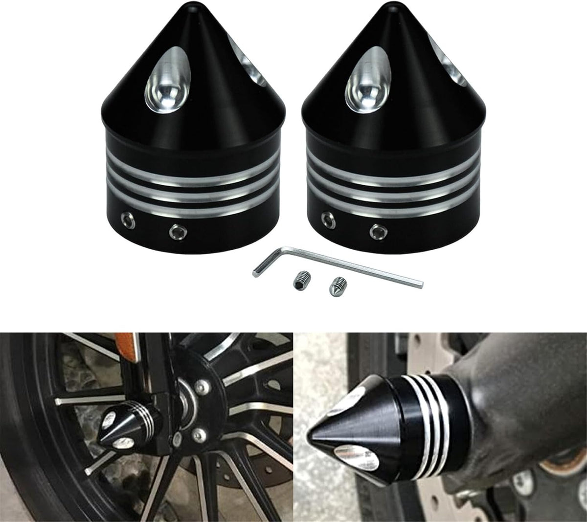 ya 4 8.10 Black Spike Front Axle Cap Nut Covers for Harley Touring Electra Glide Softail