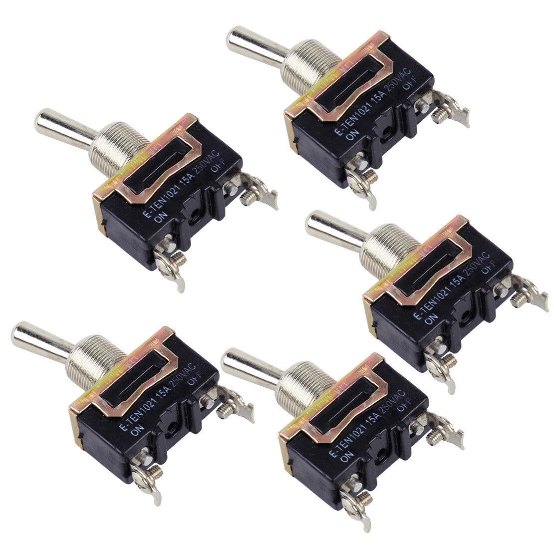 ya 6 8.24 baidi 5 Pack SPST 2 Pin Auto Boat 15A 250V On/Off Rocker Toggle Switch with Waterproof Boot