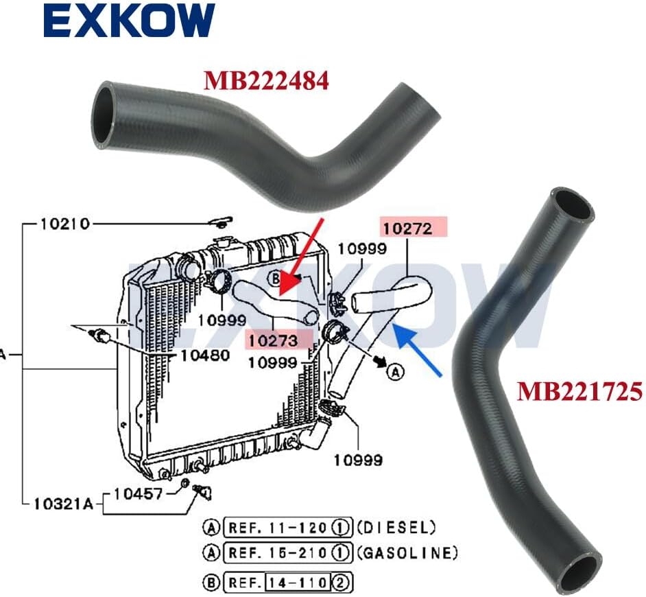 ya 4 8.8 2 Pieces UPR and LWR Radiator Hoses for Mitsubishi L200 Triton II 4D56 2.5D 1986-2001