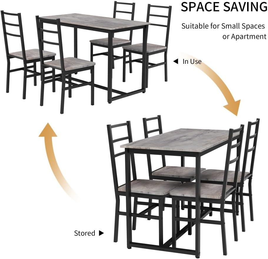 ya 28 10.13 baidi 5-Piece Gray Mid-Century Dining Set,4 Chairs for Kitchen/Dining Room