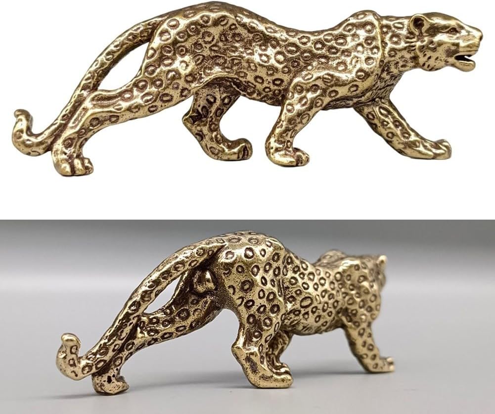 ya 26 10.21 baidi Elegant Brass Leopard Statue Vinta Style Ornament Attracts Positive Energy