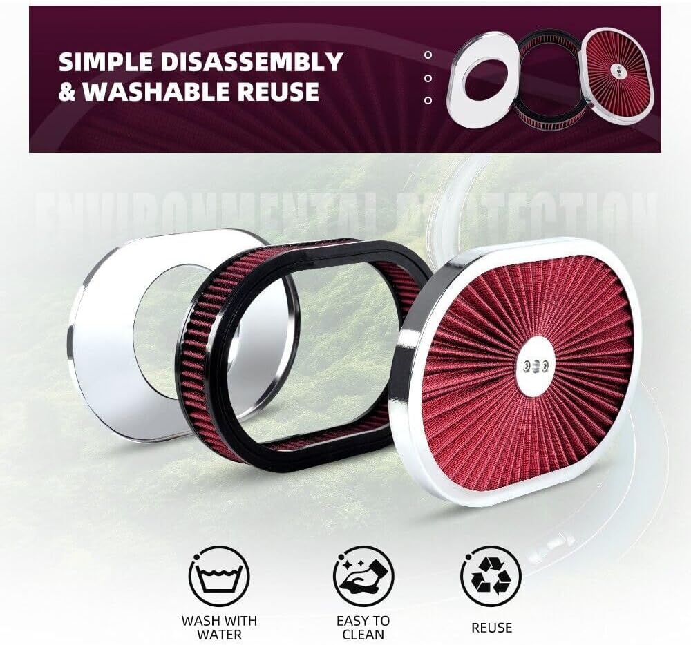 ya 13 9.15 baidi 12 Oval Full Finned Air Cleaner Washable Filter For 5-1/8 Carburetors Demon
