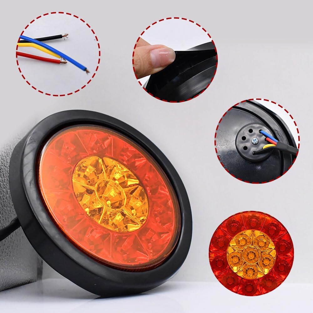 ya 10 9.16 zhengce 2x Red/Amber 4inch Round LED lorry Trailer Brake Stop Turn Signal Tail Ligh