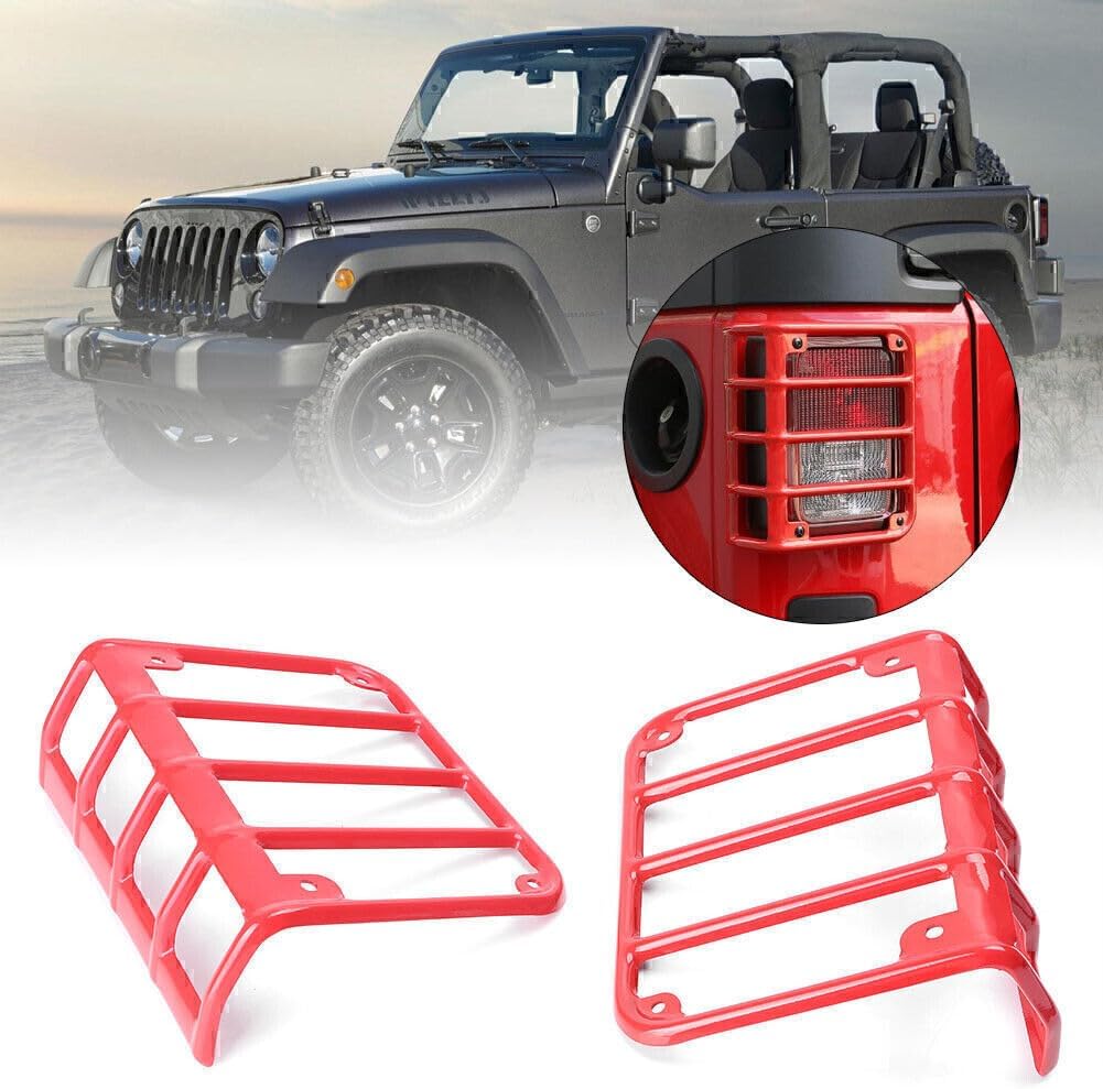 ya 4 8.10 2x Red Rear Tail Light Lamp Guard Cover Fit 2007-2017 16 for Jeep for Wrangler JK Sahara