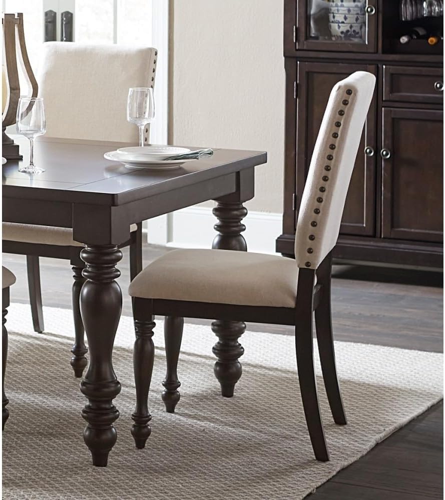 ya 28 10.13 baidi Brown Finish Table 7pc Dining Set w Leaf Beige 6X Side Chairs