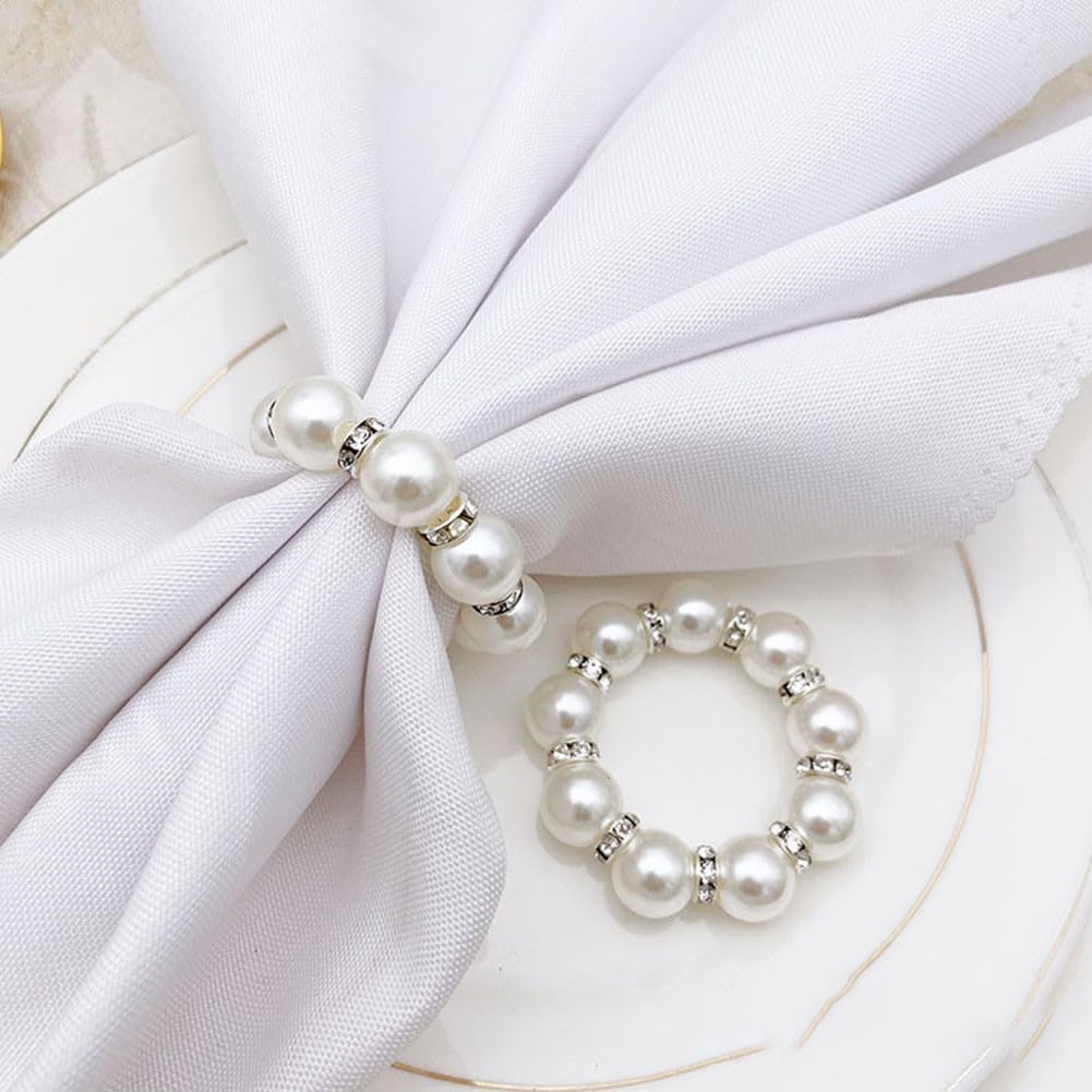 ya 14 9.20 baidi 30PCS Pearl Napkin Rings, Silver Napkin Ring Holder, Wedding Beaded Napkin Rings-1