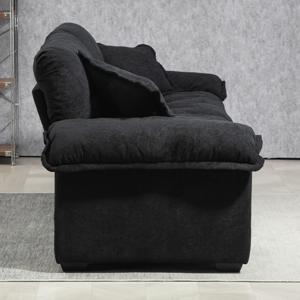 ya 28 10.13 baidi 84 Black Chenille Sofa - Deep Seat, Memory Foam,2 Throw Pillows for Living