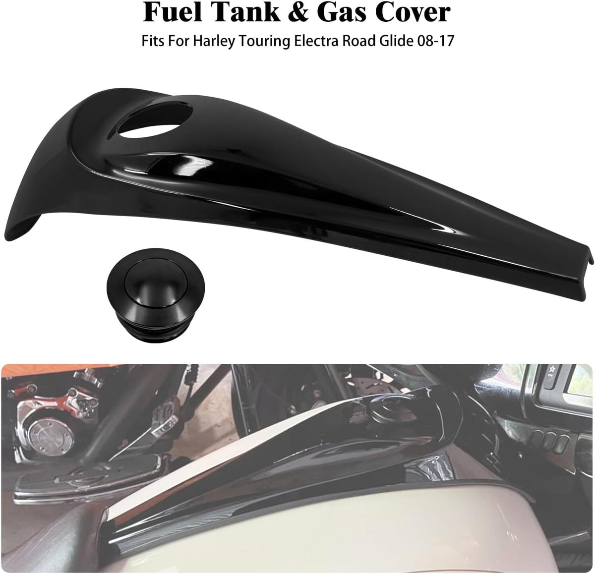 ya 9 10.24 Black Dash Fuel Console Cover Gas Tank Cap for Harley Road Electra Glide 08-2023