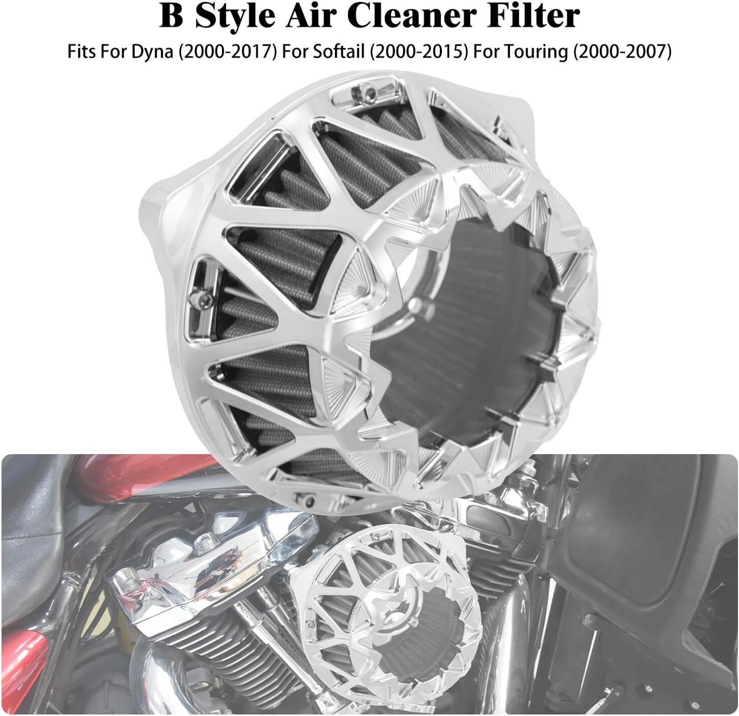 ya 5 8.10 Chrome Cross Air Cleaner Filter for Harley Touring Road Electra Glide 2000-2007