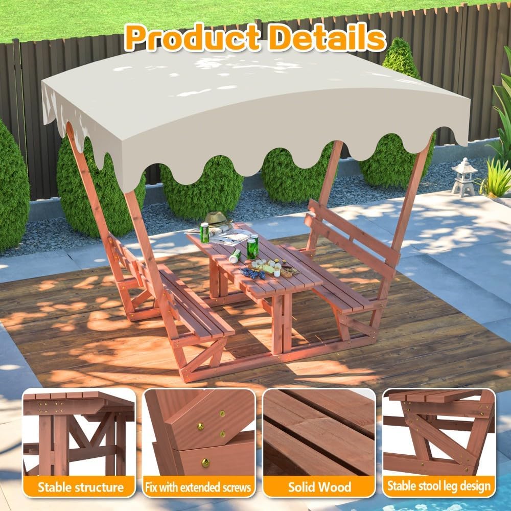 ya 28 10.13 baidi Brown Waterproof Solid Wood Picnic Table & Bench Set ¨C Removable Canopy