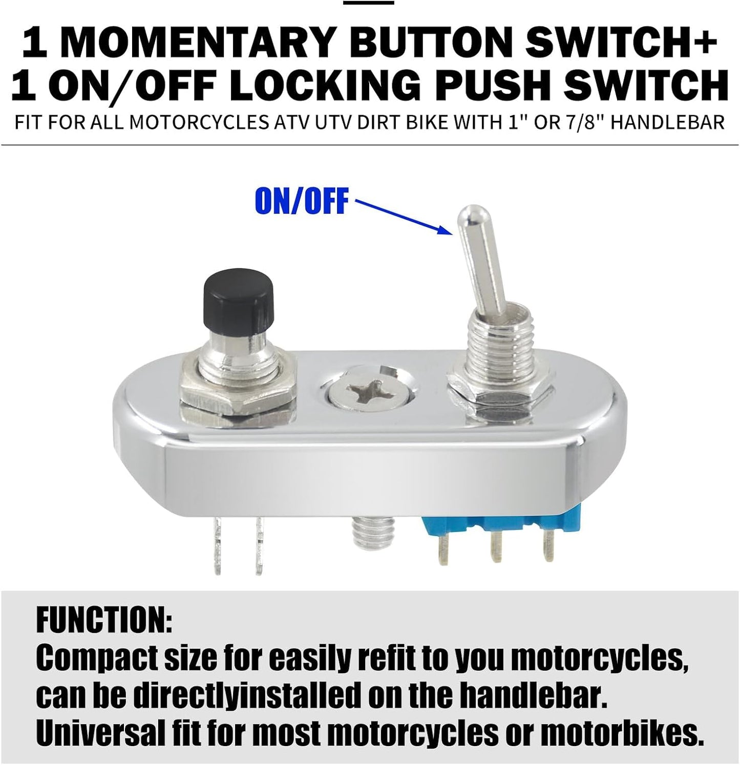 ya 4 8.24 baidi Chrome for Mini Control Toggle Push Switch ON/OFF Button For Universal 1 Handlebar