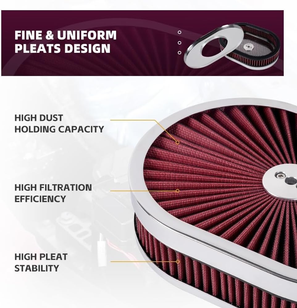 ya 13 9.15 baidi 12 Oval Super flow Thru Air Cleaner Washable For SBC for Chevy for d 5-1/8 Carb Neck