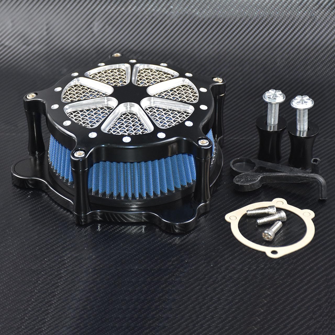 ya 5 8.10 CNC Blue Air Cleaner Intake Filter Fit for Harley Touring Road king FLHTC 08-16