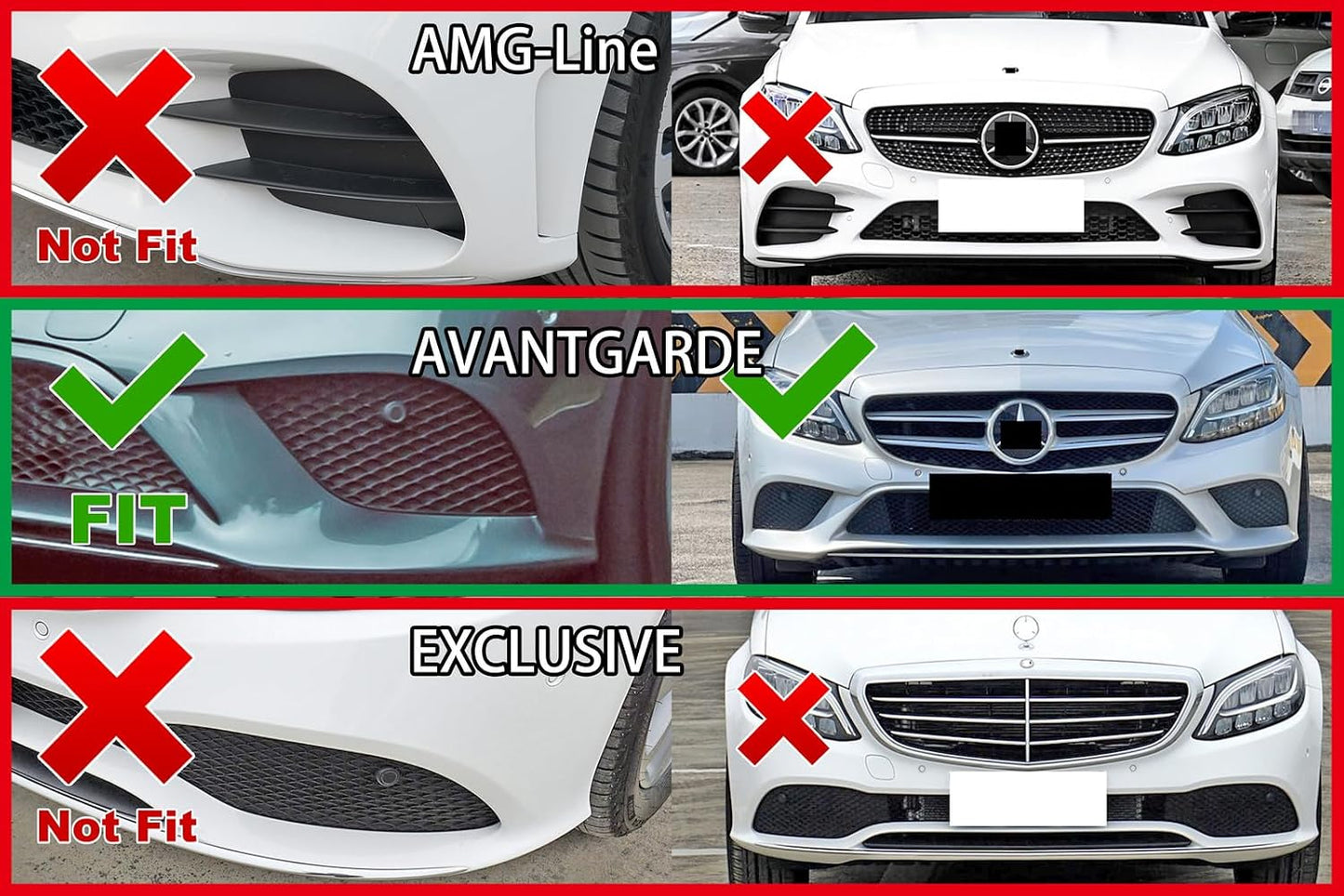 ya 2 8.15 for for Mercedes-Benz C-Class W205 19-21 Facelift Side Front Bumper Lower Side Grill