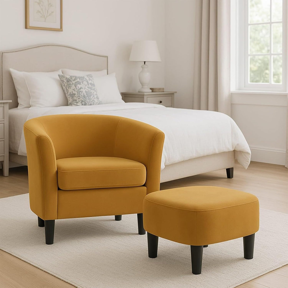 ya 28 10.13 baidi For Living Room Velvet Accent & Ottoman Set Modern Armchair Yellow