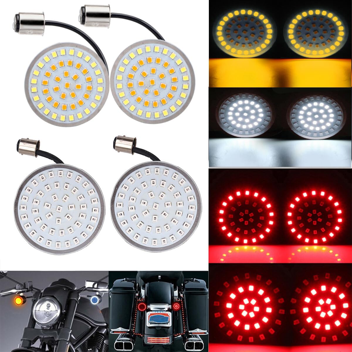 ya 4 8.14 4 Pack 2 Inch Rear 1157 LED Turn Signal Tail Light Inserts for Harley Davidson