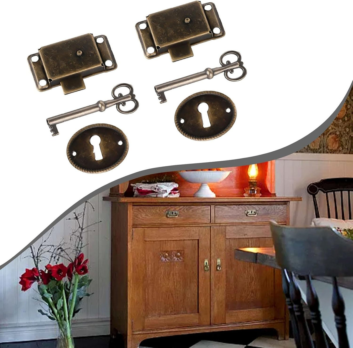 ya 26 10.21 baidi with Keys Cabinet Door Lock 2 Sets Antique Cupboard Furniture Hardware