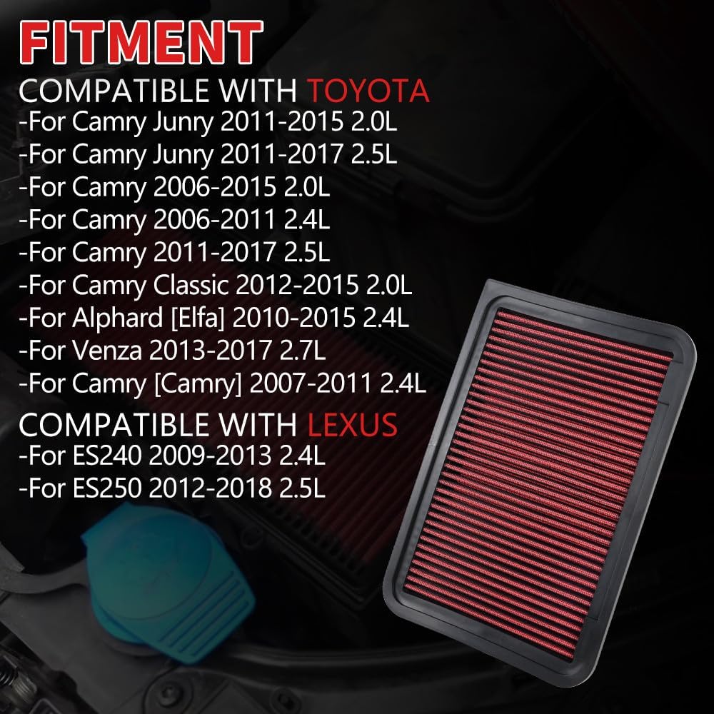 ya 13 9.15 baidi 33-2370 High-Flow Washable Engine Air Filter for Camry Venza/for Lexus ES240 ES250