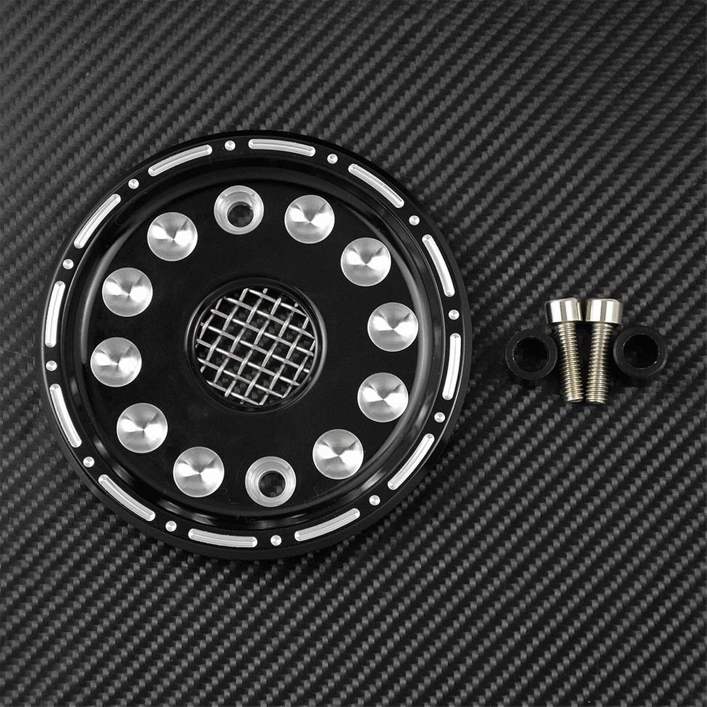 ya 2 8.15 CNC Black Dots Front Pulley Cover Fit For Sportster XL Iron 883 1200 48 2004-up