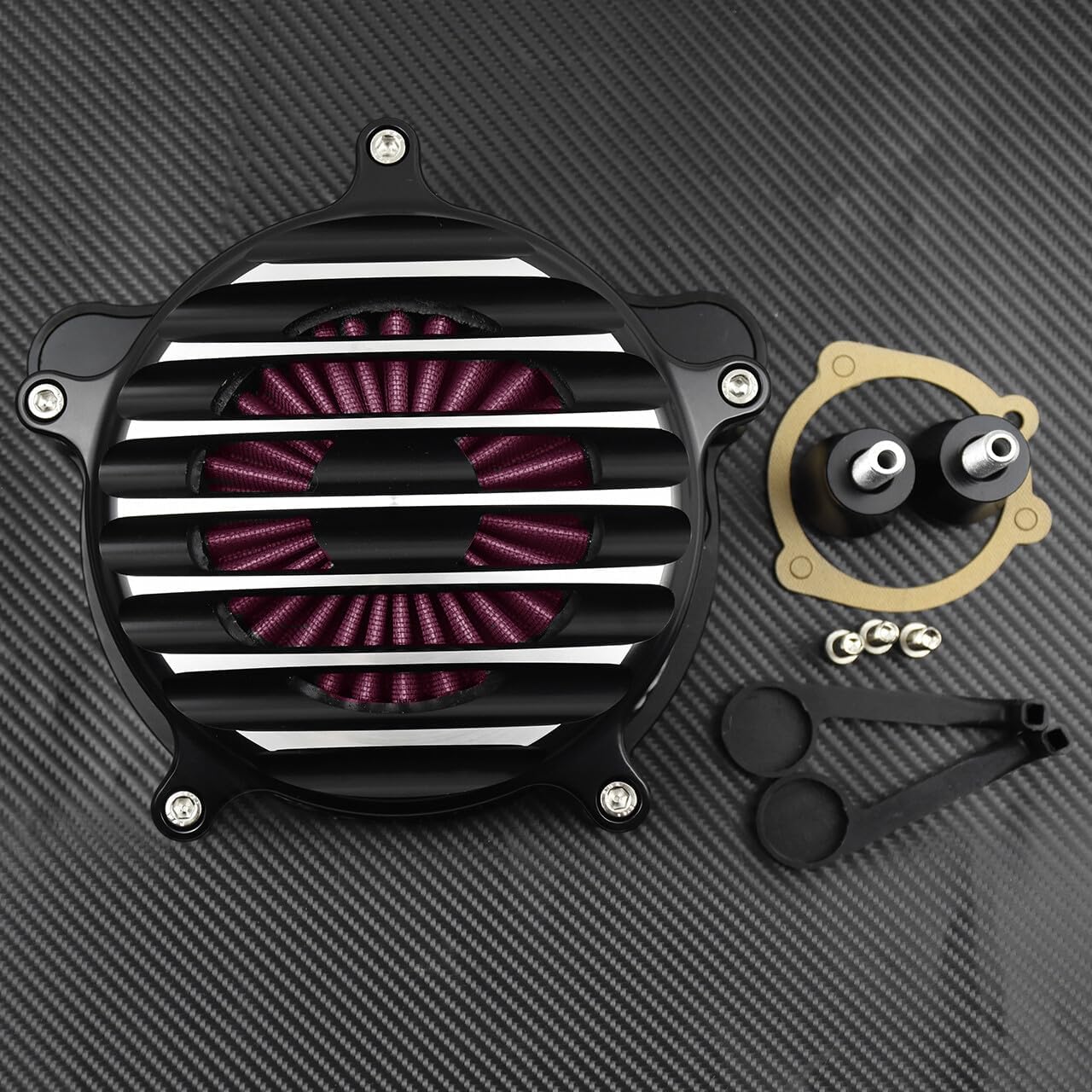 ya 5 8.10 Chrome Stripe Air Cleaner Red Air Filter Fit for Harley Dyna 00-17 Touring 00-07