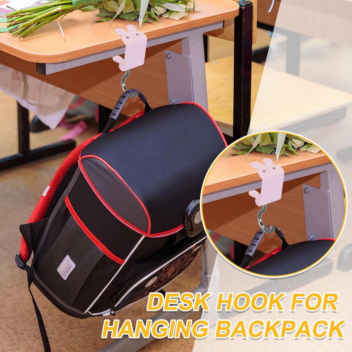 ya 26 10.21 baidi 4Pcs Desk Hook Desk Mount Bag Holder Hook Rabbit J Hooks Desk Clamp White
