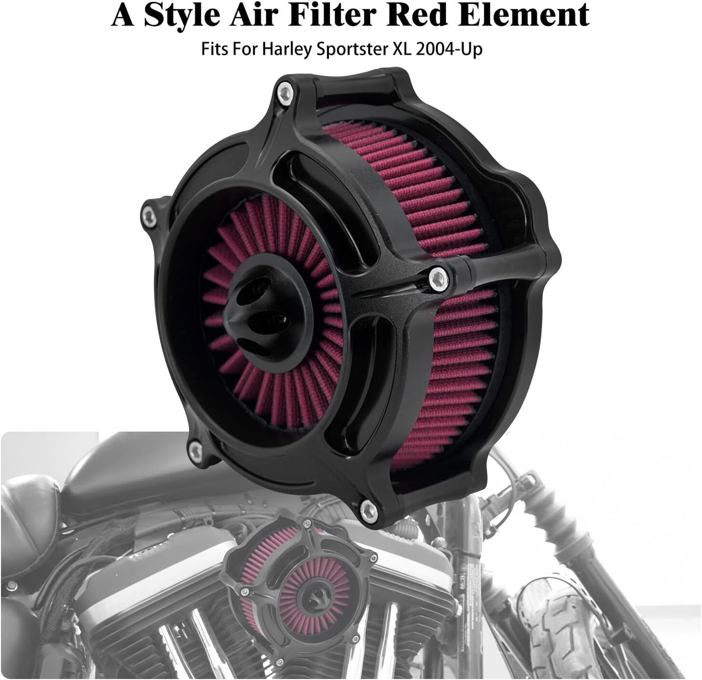 ya 5 8.10 Matt Black Spike Air Filter Red Intake for Harley Sportster 883 1200 48 72 04-22