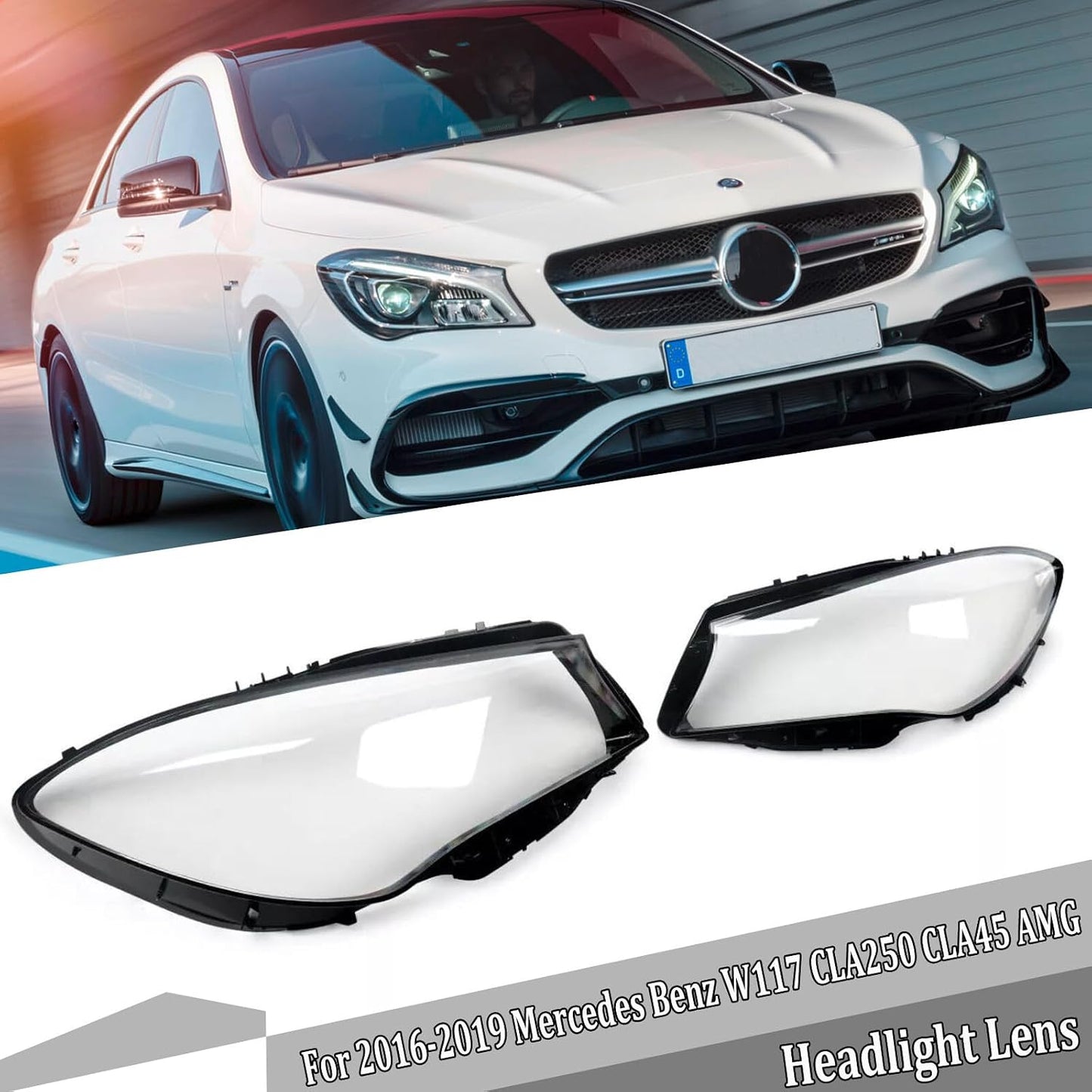 ya 7 8.24 baidi Front 2X Transparent Headlight Lens Cover for 2016-19 for Mercedes-Benz W117 CLA250 CLA45