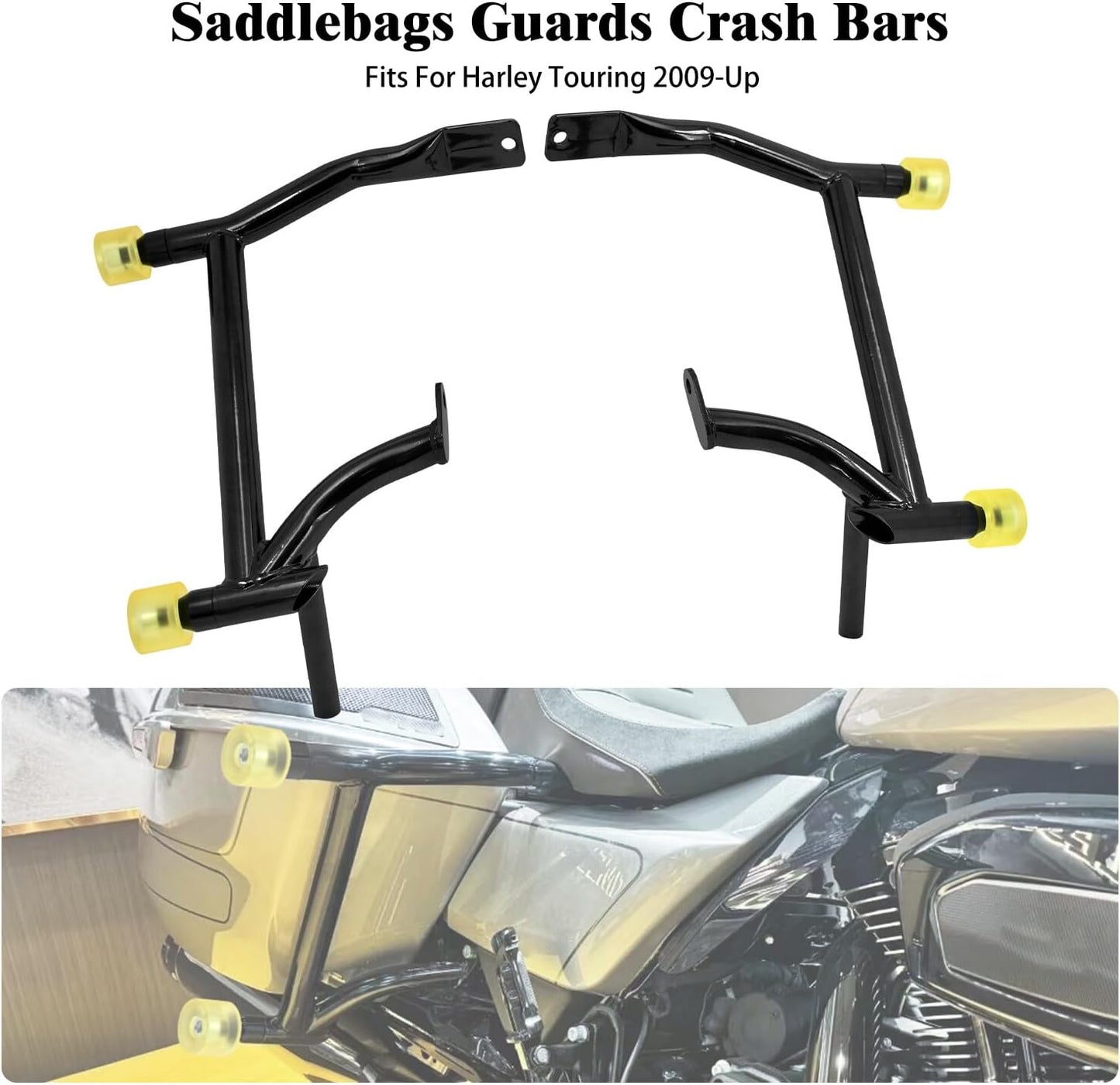 ya 5 8.24 baidi Saddlebag Guard Crash Bars w/Yellow Guard Ball for Harley Road Electra Glide 09+