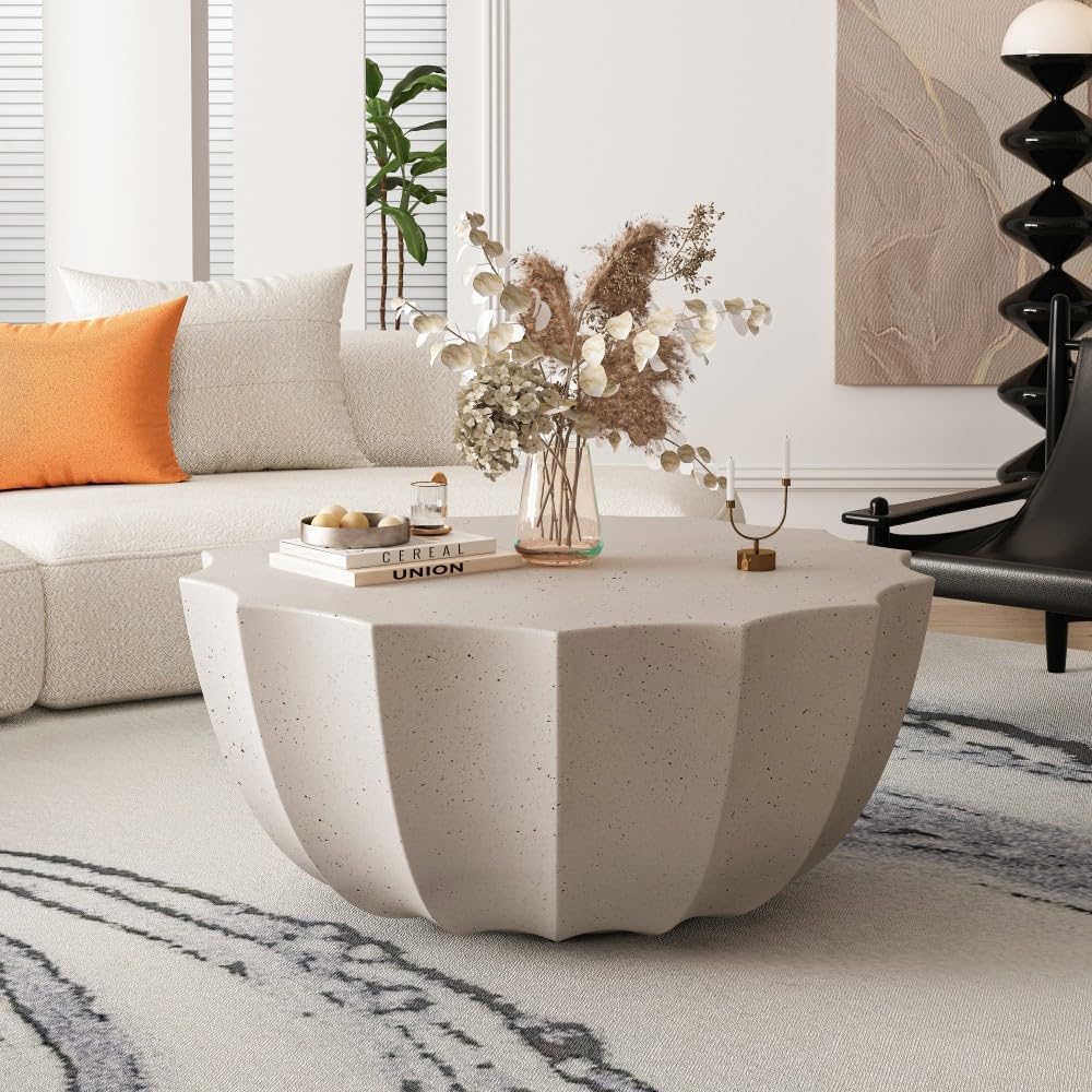 ya 28 10.13 baidi 35.43 Modern Coffee Table - Waterproof MgO Cement for Indoor/White